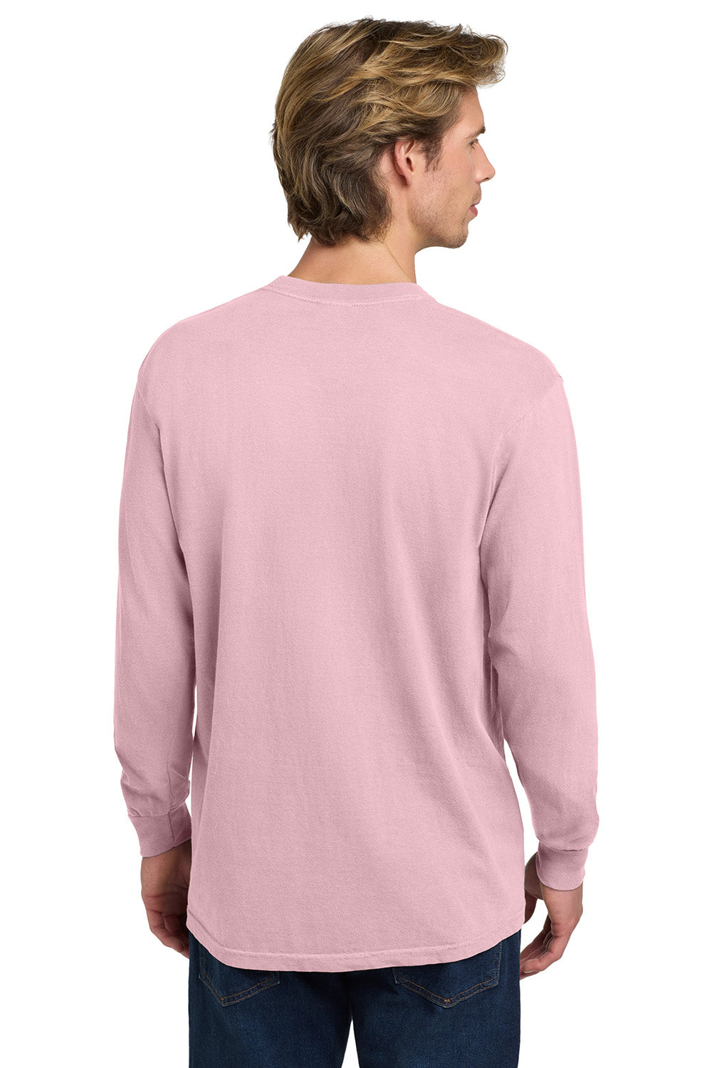 Comfort Colors 6014/C6014 Mens Long Sleeve Crewneck T-Shirt Blossom Pink Model Back