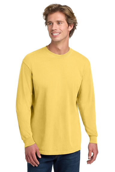 Comfort Colors 6014/C6014 Mens Long Sleeve Crewneck T-Shirt Butter Yellow Model Front