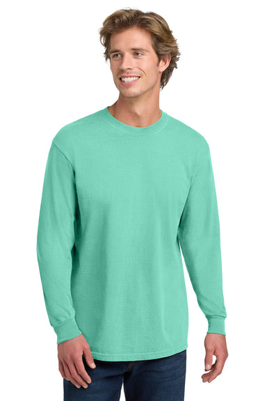 Comfort Colors 6014/C6014 Mens Long Sleeve Crewneck T-Shirt Chalky Mint Green Model Front