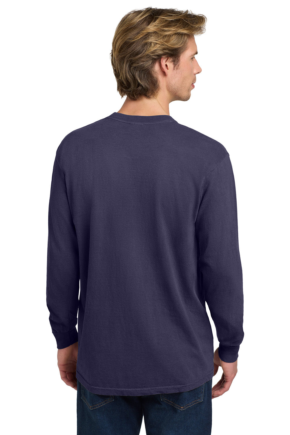 Comfort Colors 6014/C6014 Mens Long Sleeve Crewneck T-Shirt Grape Purple Model Back