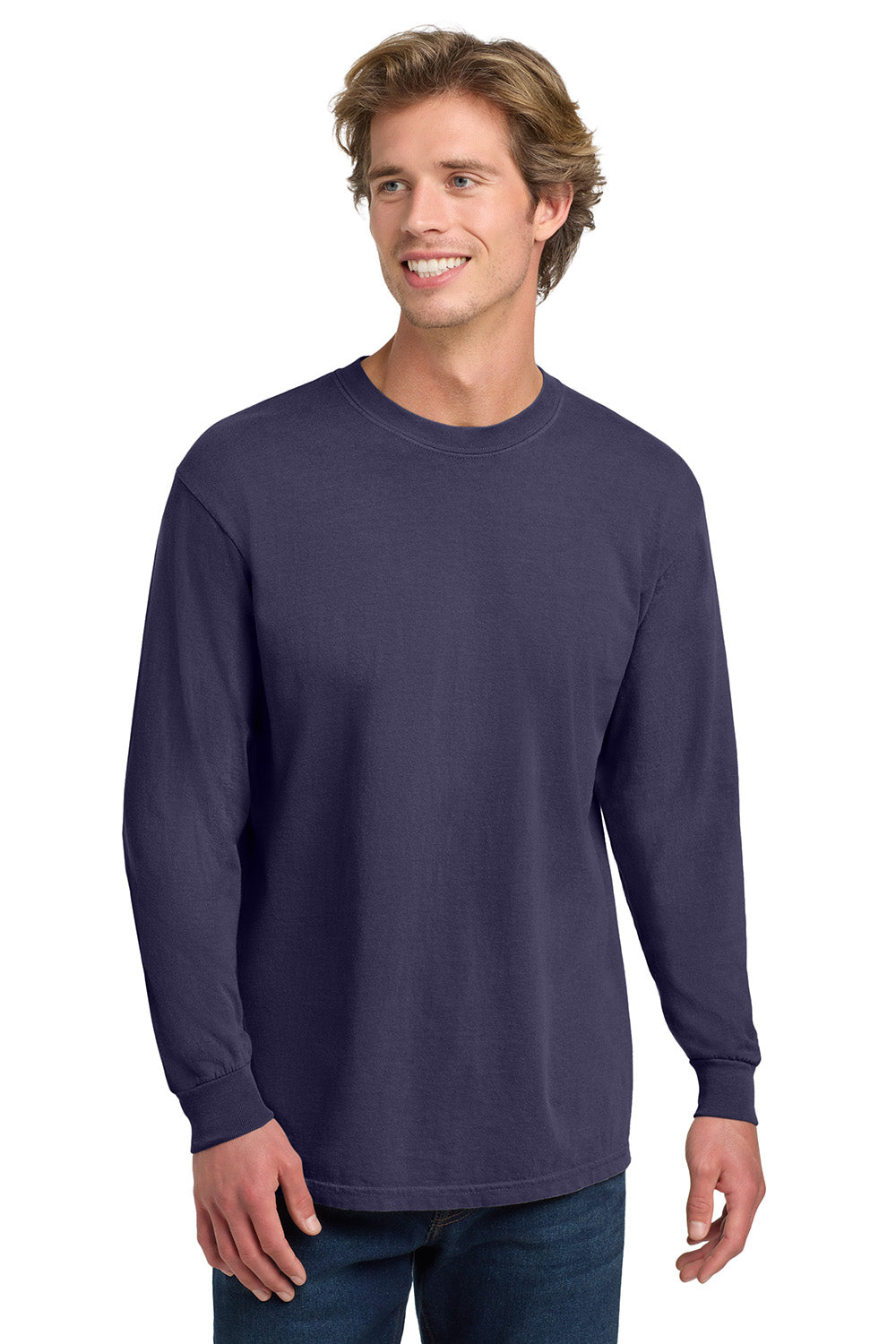 Comfort Colors 6014/C6014 Mens Long Sleeve Crewneck T-Shirt Grape Purple Model Front