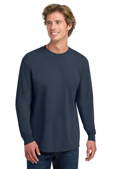 Comfort Colors 6014/C6014 Mens Long Sleeve Crewneck T-Shirt Midnight Navy Blue Model Front