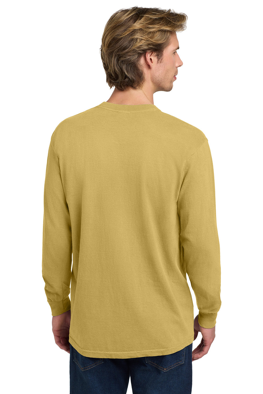 Comfort Colors 6014/C6014 Mens Long Sleeve Crewneck T-Shirt Mustard Yellow Model Back