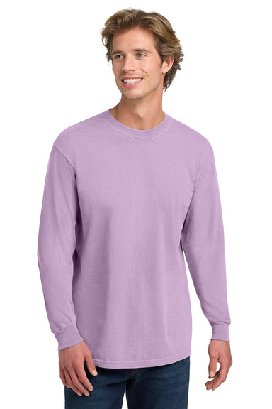 Comfort Colors 6014/C6014 Mens Long Sleeve Crewneck T-Shirt Orchid Purple Model Front