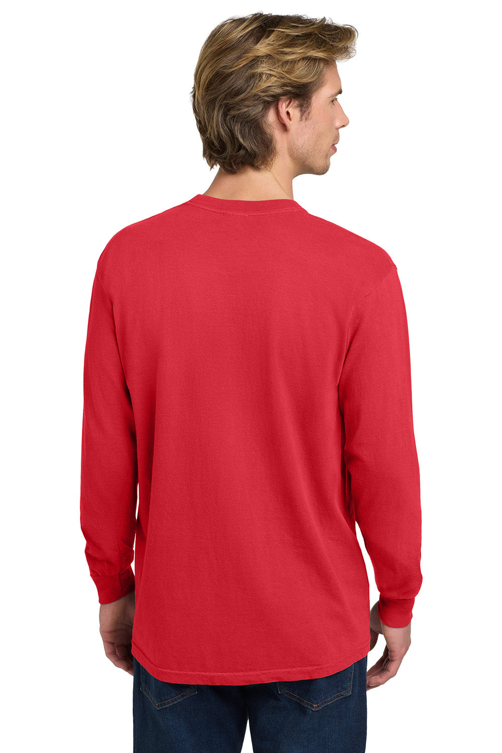 Comfort Colors 6014/C6014 Mens Long Sleeve Crewneck T-Shirt Paprika Red Model Back