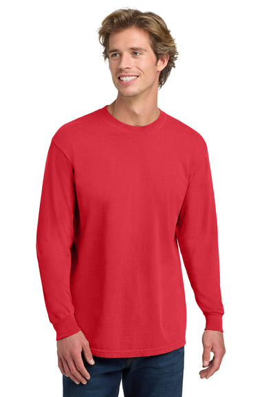 Comfort Colors 6014/C6014 Mens Long Sleeve Crewneck T-Shirt Paprika Red Model Front