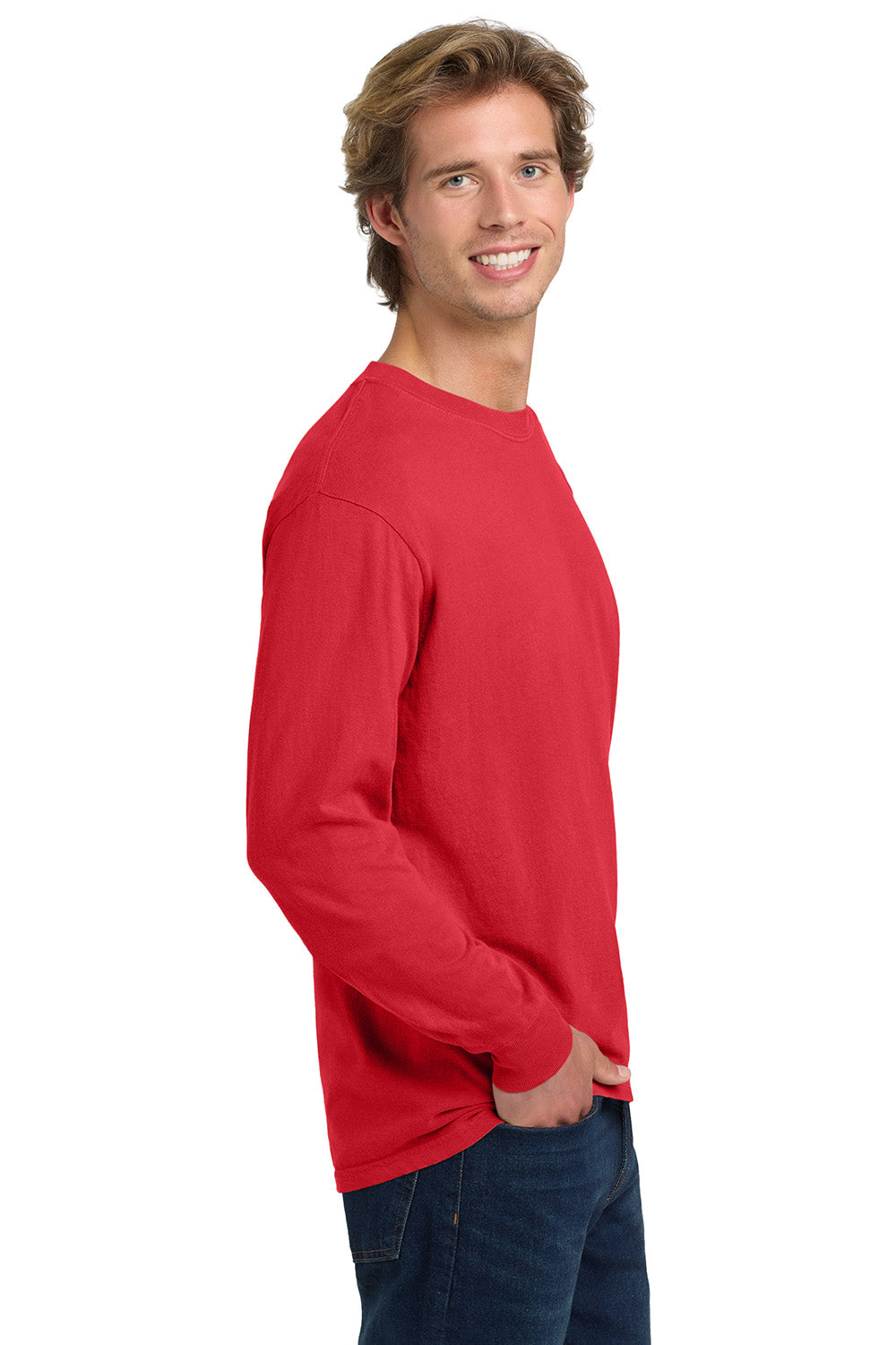 Comfort Colors 6014/C6014 Mens Long Sleeve Crewneck T-Shirt Paprika Red Model Side