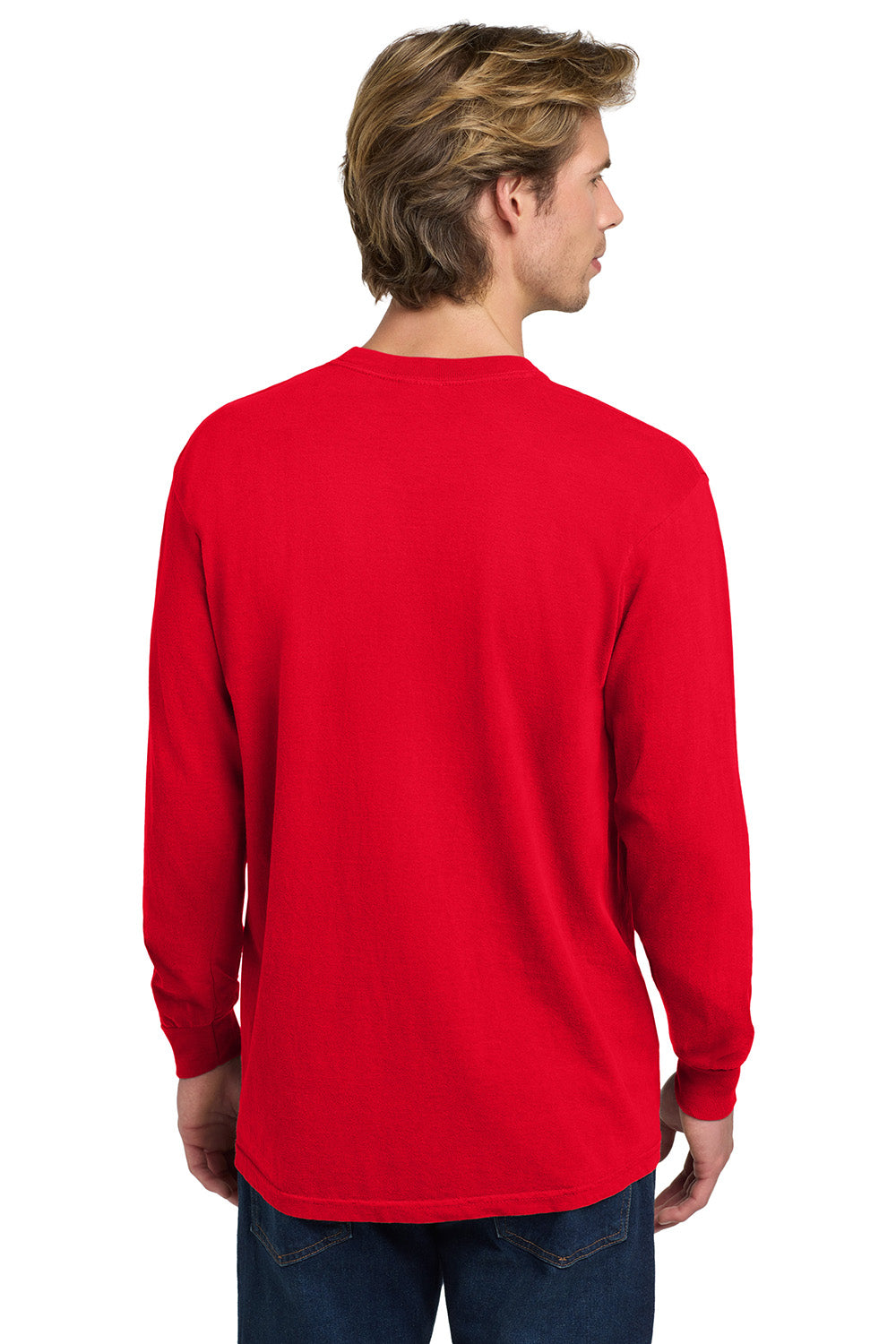 Comfort Colors 6014/C6014 Mens Long Sleeve Crewneck T-Shirt Red Model Back