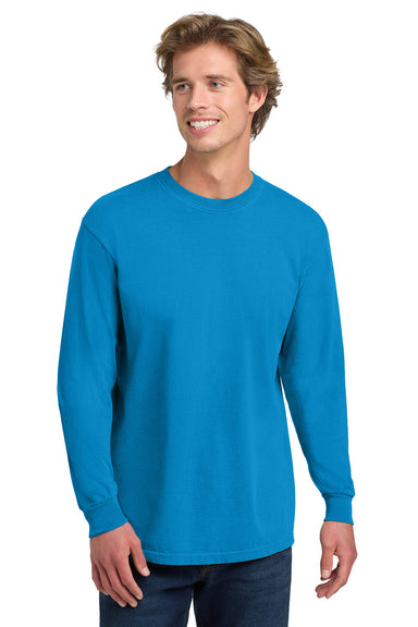 Comfort Colors 6014/C6014 Mens Long Sleeve Crewneck T-Shirt Royal Caribe Model Front