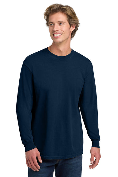 Comfort Colors 6014/C6014 Mens Long Sleeve Crewneck T-Shirt True Navy Blue Model Front