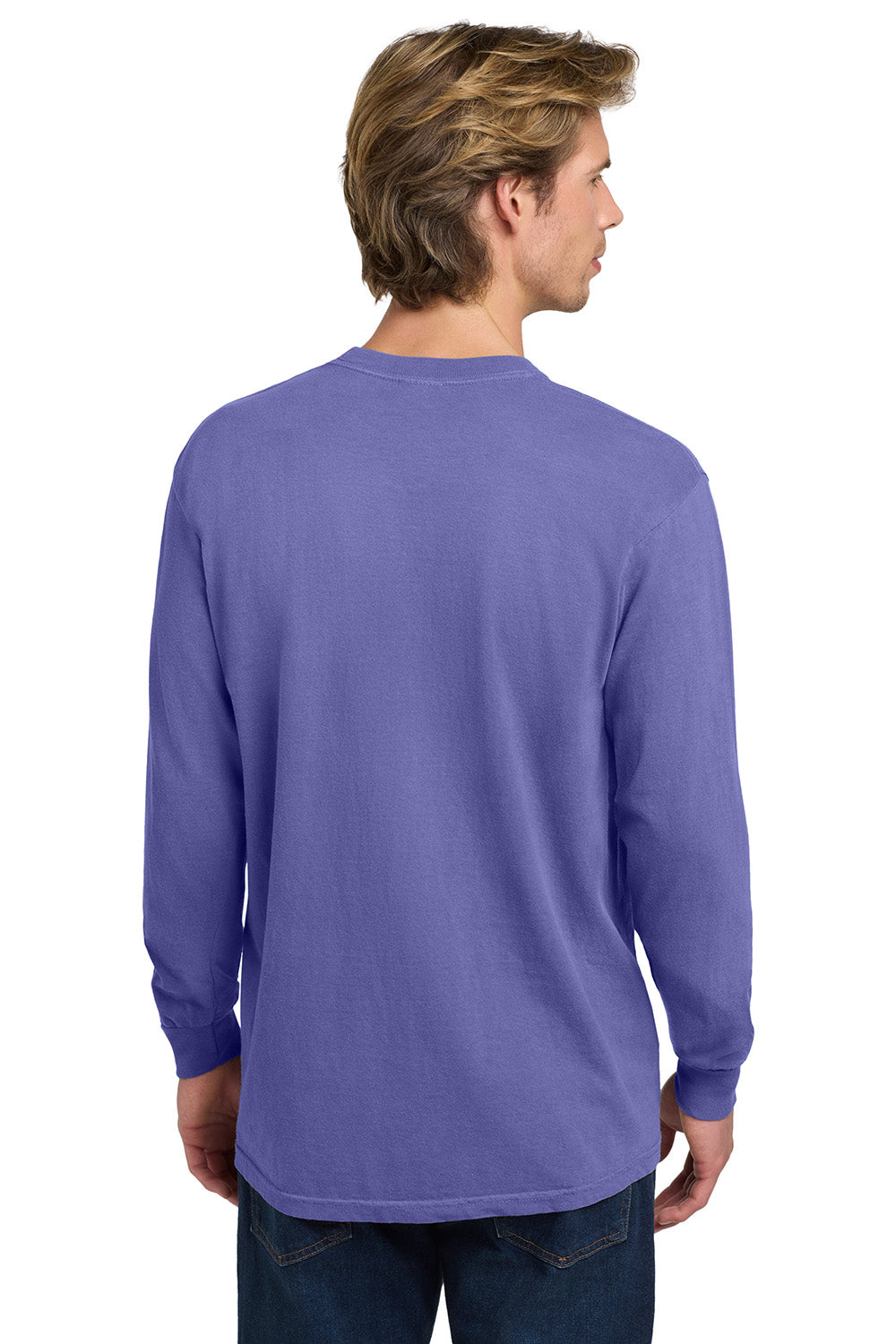 Comfort Colors 6014/C6014 Mens Long Sleeve Crewneck T-Shirt Violet Purple Model Back