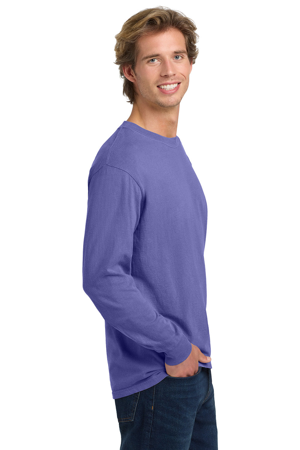 Comfort Colors 6014/C6014 Mens Long Sleeve Crewneck T-Shirt Violet Purple Model Side