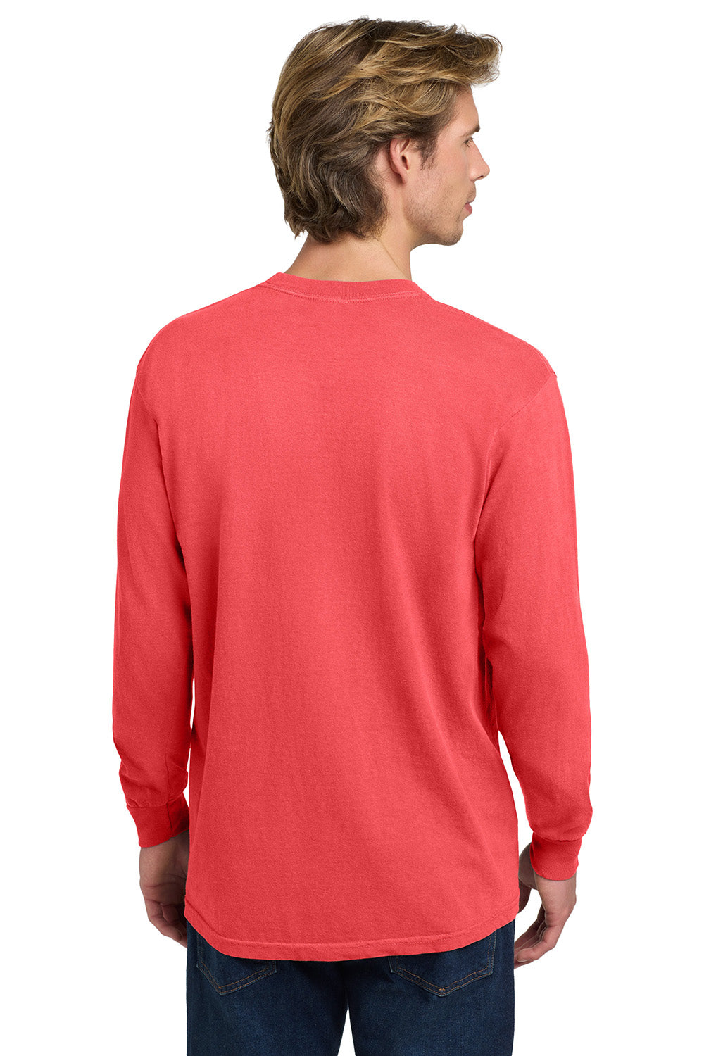 Comfort Colors 6014/C6014 Mens Long Sleeve Crewneck T-Shirt Watermelon Pink Model Back