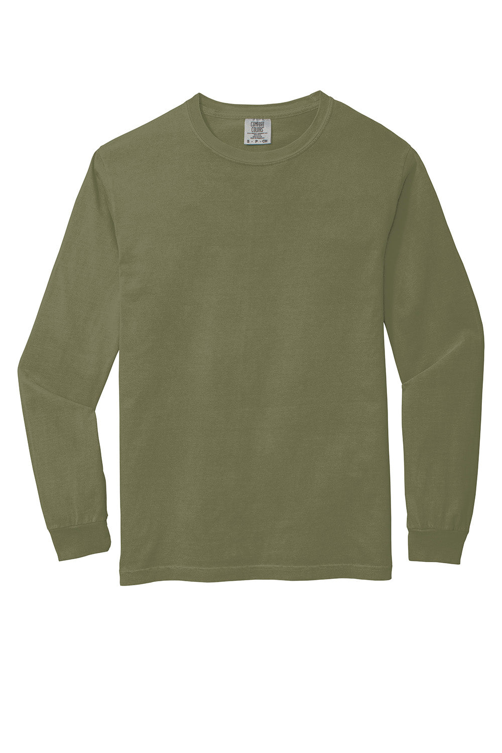 Comfort Colors 6014/C6014 Mens Long Sleeve Crewneck T-Shirt Khaki Brown Flat Front