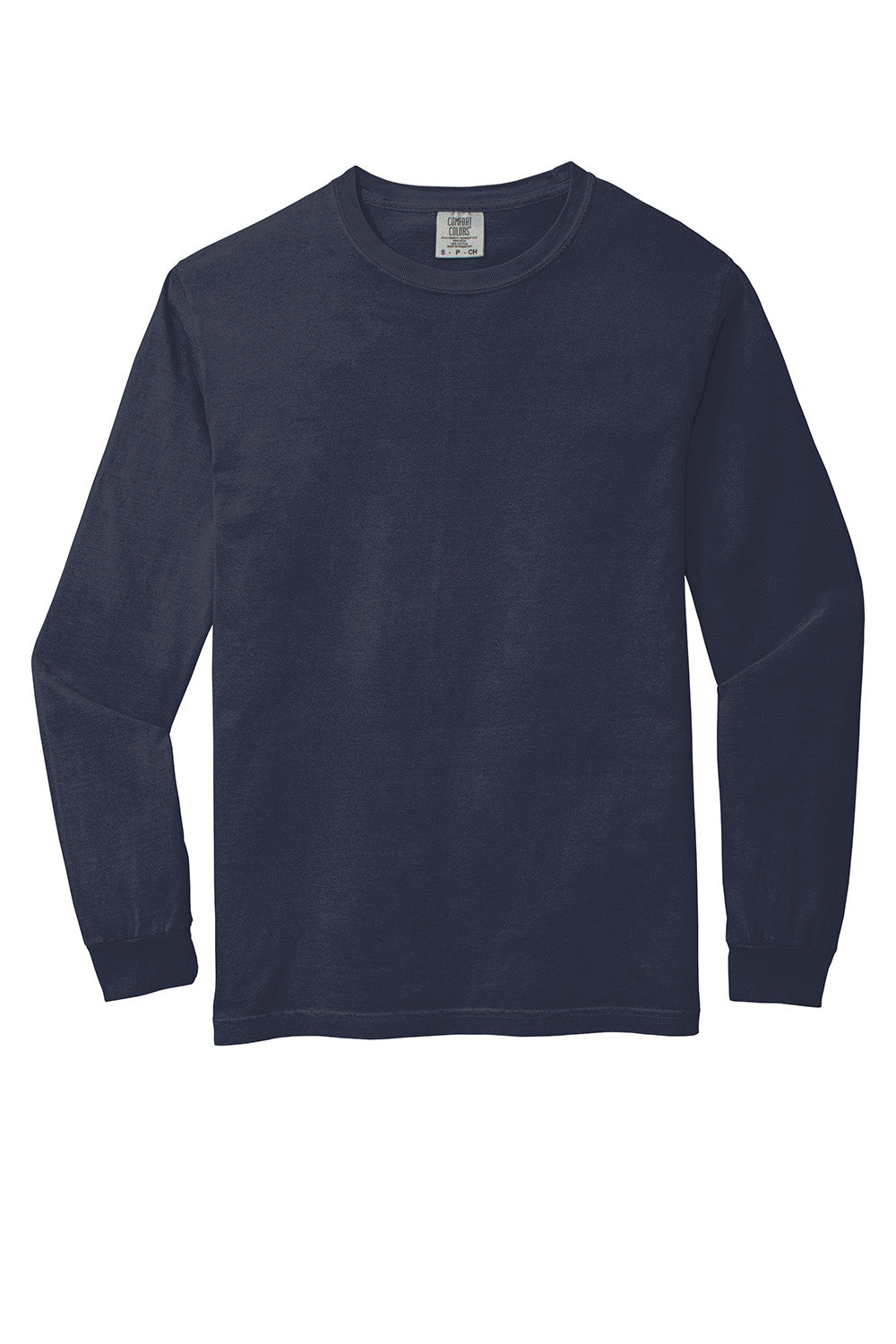 Comfort Colors 6014/C6014 Mens Long Sleeve Crewneck T-Shirt Navy Blue Flat Front