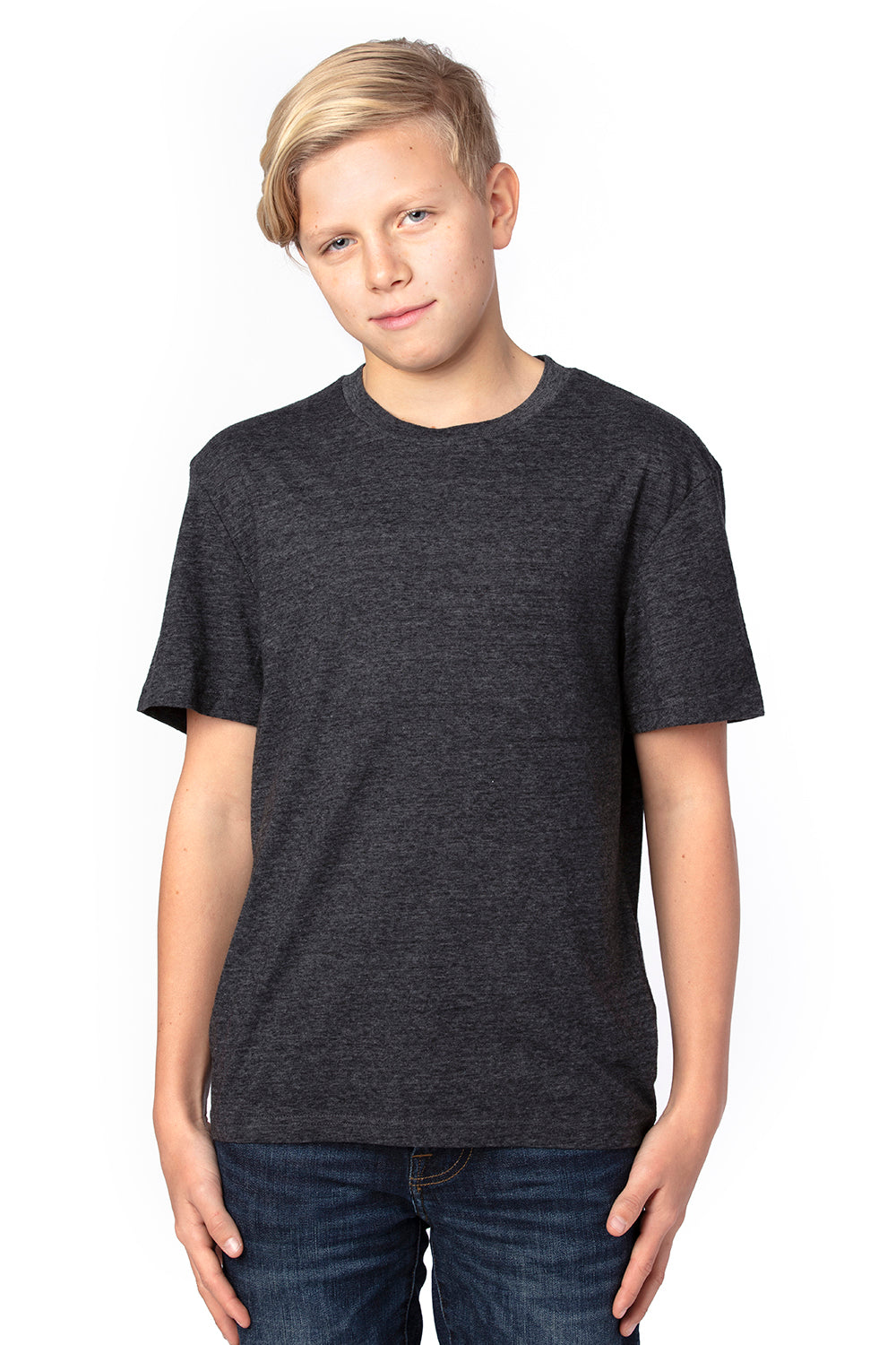 Threadfast Apparel 602A Youth Short Sleeve Crewneck T-Shirt Black Model Front