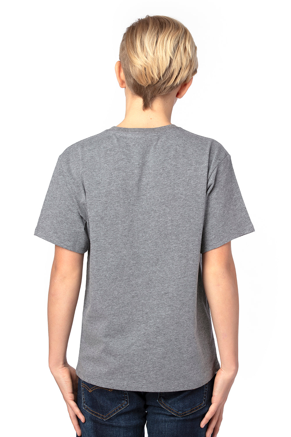 Threadfast Apparel 602A Youth Short Sleeve Crewneck T-Shirt Grey Model Back