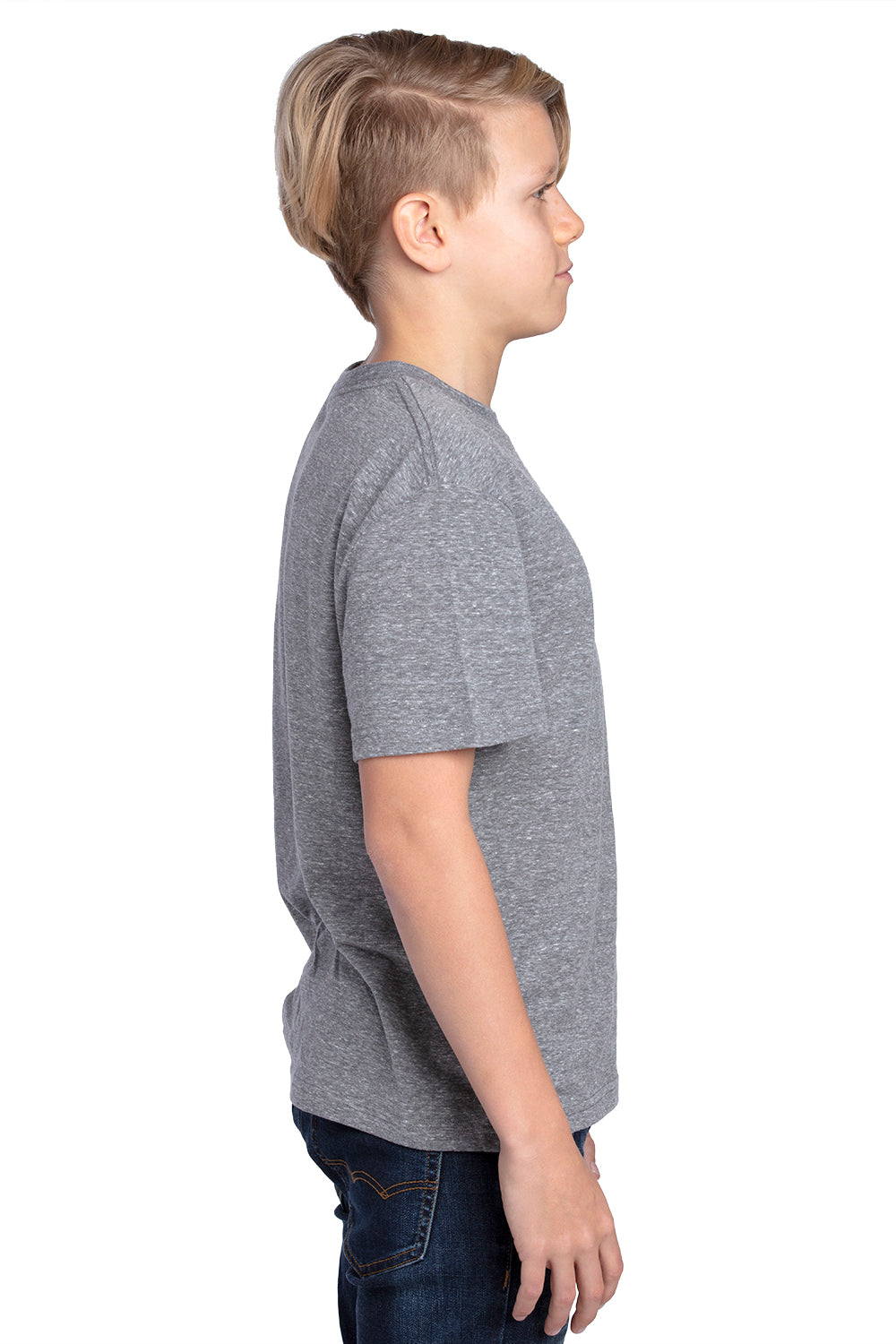 Threadfast Apparel 602A Youth Short Sleeve Crewneck T-Shirt Grey Model Side