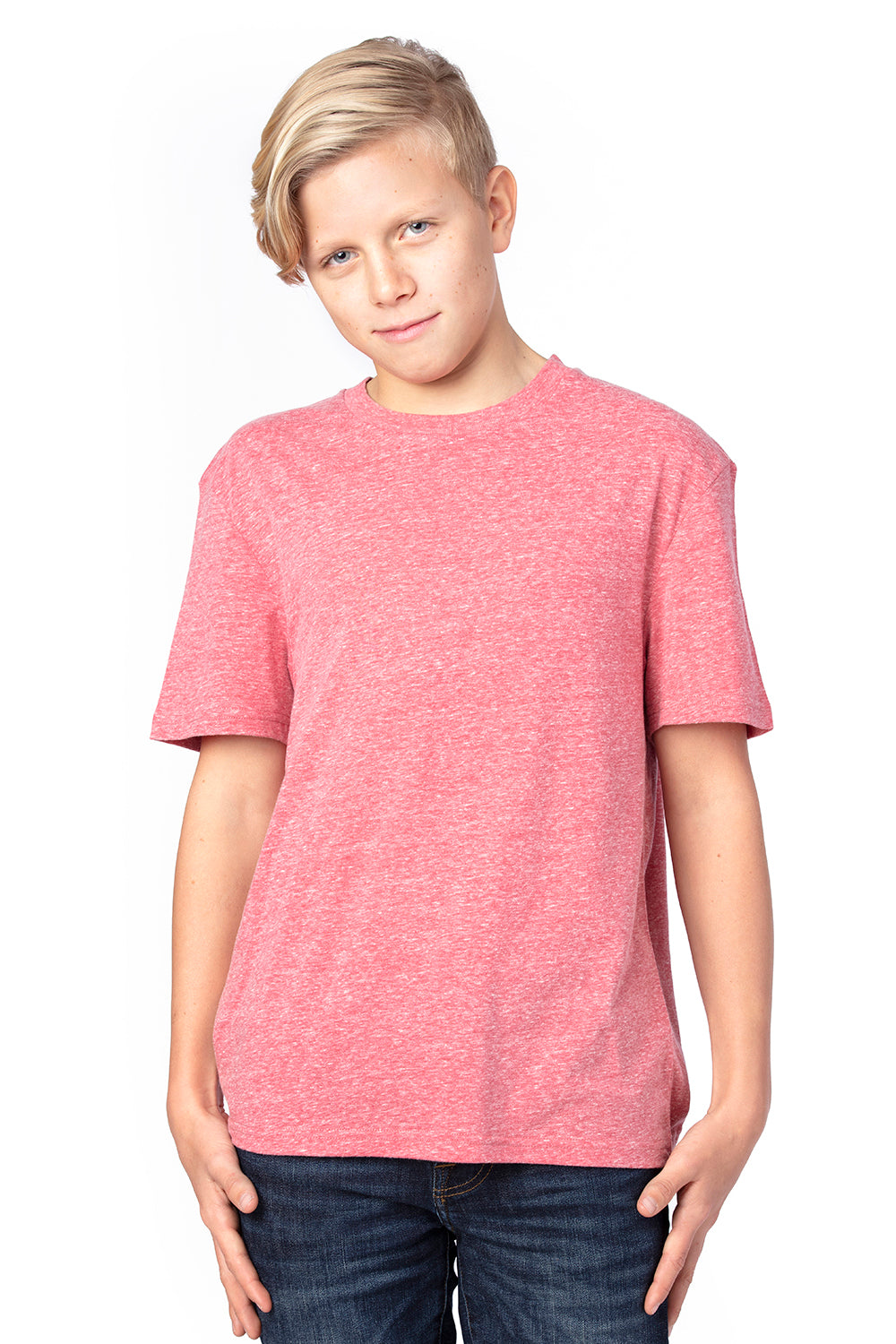 Threadfast Apparel 602A Youth Short Sleeve Crewneck T-Shirt Red Model Front