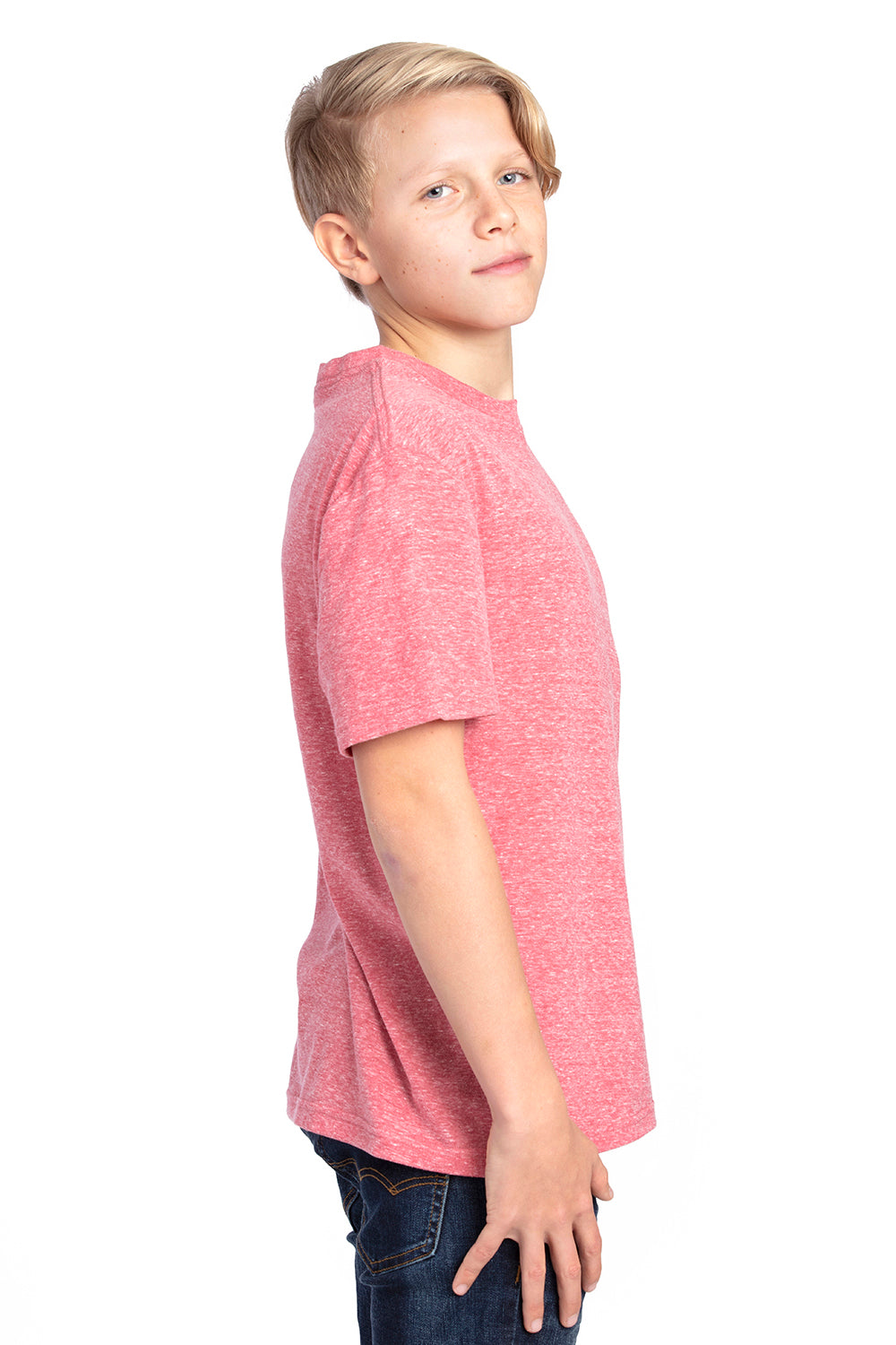 Threadfast Apparel 602A Youth Short Sleeve Crewneck T-Shirt Red Model Side