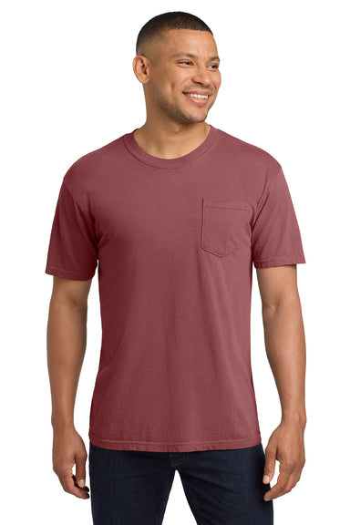 Comfort Colors 6030/6030CC Mens Short Sleeve Crewneck T-Shirt w/ Pocket Brick Red Model Front