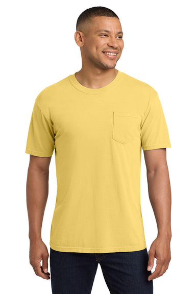 Comfort Colors 6030/6030CC Mens Short Sleeve Crewneck T-Shirt w/ Pocket Butter Yellow Model Front