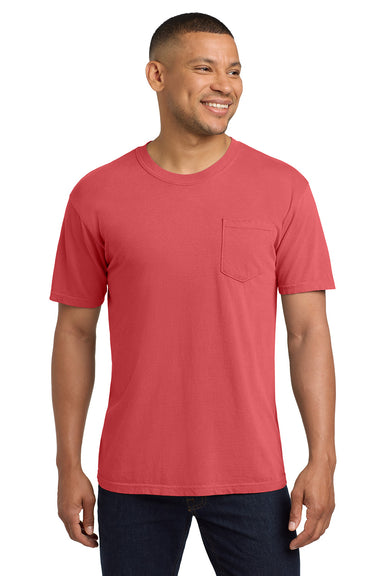 Comfort Colors 6030/6030CC Mens Short Sleeve Crewneck T-Shirt w/ Pocket Watermelon Pink Model Front