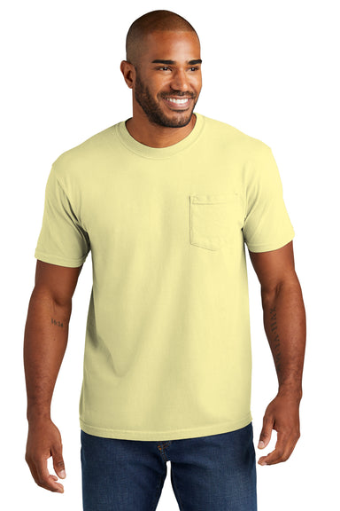 Comfort Colors 6030/6030CC Mens Short Sleeve Crewneck T-Shirt w/ Pocket Banana Yellow Model Front