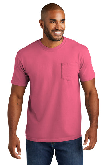 Comfort Colors 6030/6030CC Mens Short Sleeve Crewneck T-Shirt w/ Pocket Crunchberry Pink Model Front