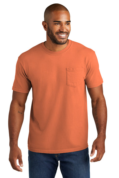 Comfort Colors 6030/6030CC Mens Short Sleeve Crewneck T-Shirt w/ Pocket Melon Orange Model Front