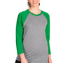 Next Level Mens Jersey 3/4 Sleeve Crewneck T-Shirt - Heather Grey/Envy Green