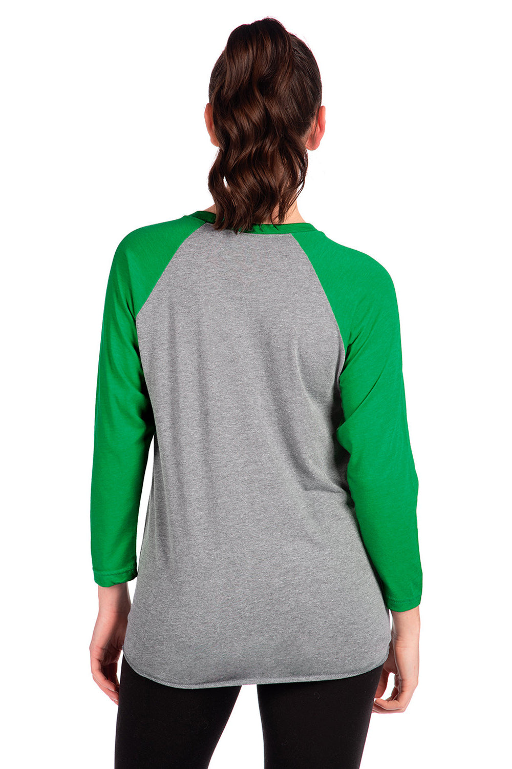 Next Level NL6051/6051 Mens Jersey 3/4 Sleeve Crewneck T-Shirt Heather Grey/Envy Green Model Back