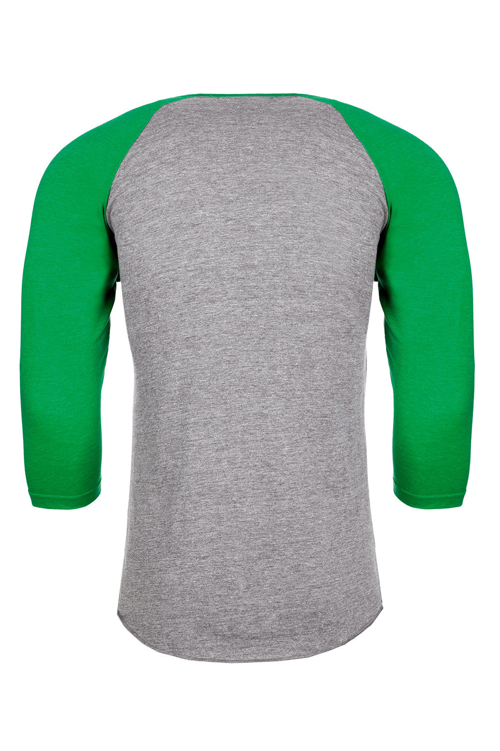 Next Level NL6051/6051 Mens Jersey 3/4 Sleeve Crewneck T-Shirt Heather Grey/Envy Green Flat Back