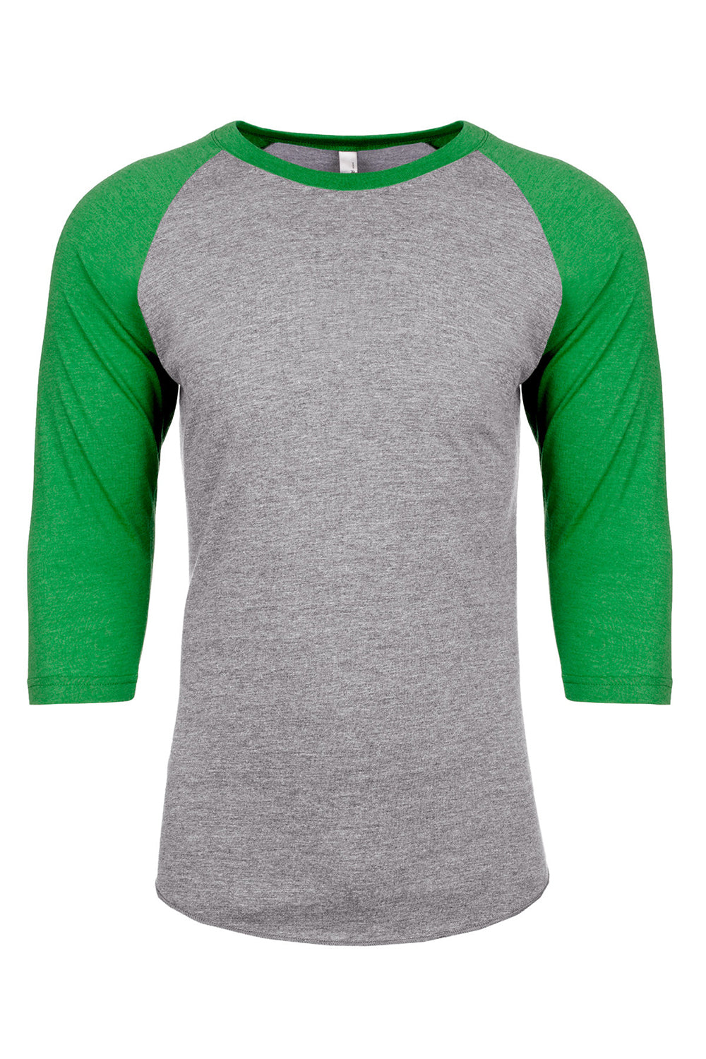 Next Level NL6051/6051 Mens Jersey 3/4 Sleeve Crewneck T-Shirt Heather Grey/Envy Green Flat Front