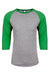 Next Level NL6051/6051 Mens Jersey 3/4 Sleeve Crewneck T-Shirt Heather Grey/Envy Green Flat Front