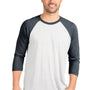 Next Level Mens Jersey 3/4 Sleeve Crewneck T-Shirt - Heather White/Indigo Blue