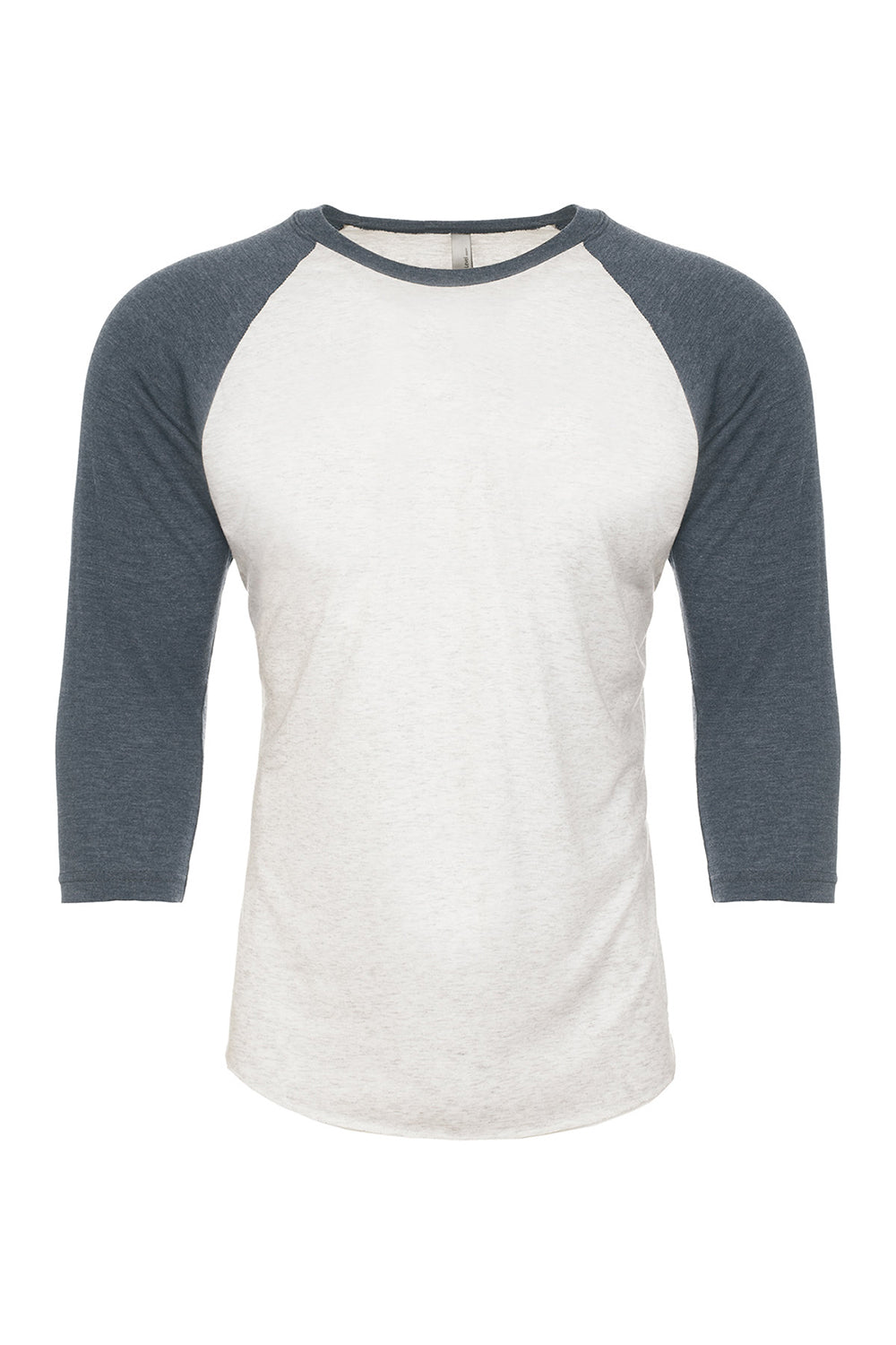 Next Level NL6051/6051 Mens Jersey 3/4 Sleeve Crewneck T-Shirt Heather White/Indigo Blue Flat Front