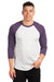 Next Level NL6051/6051 Mens Jersey 3/4 Sleeve Crewneck T-Shirt Heather White/Purple Rush Model Front