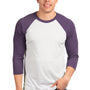 Next Level Mens Jersey 3/4 Sleeve Crewneck T-Shirt - Heather White/Purple Rush