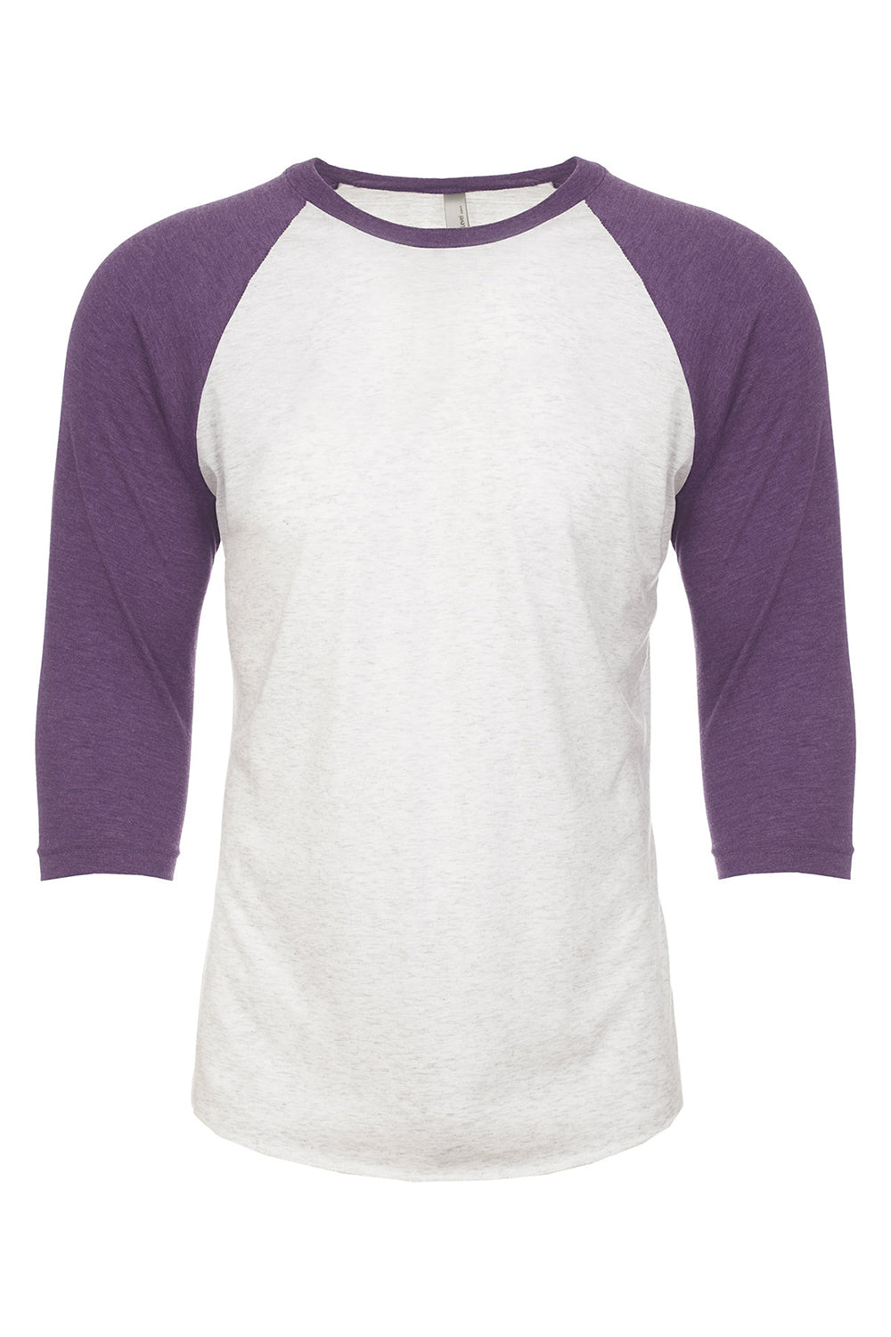 Next Level NL6051/6051 Mens Jersey 3/4 Sleeve Crewneck T-Shirt Heather White/Purple Rush Flat Front