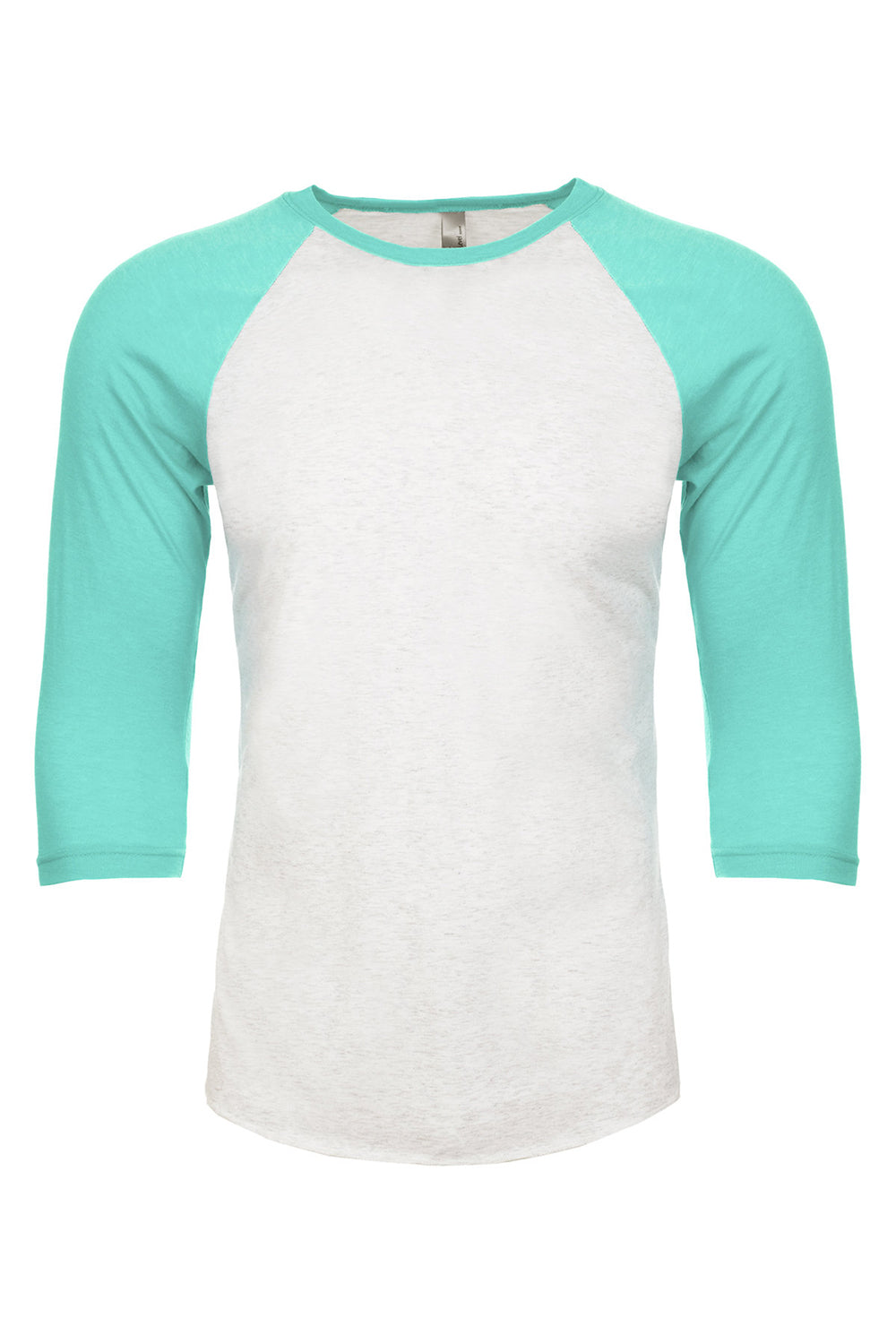 Next Level NL6051/6051 Mens Jersey 3/4 Sleeve Crewneck T-Shirt Heather White/Tahiti Blue Flat Front