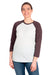 Next Level NL6051/6051 Mens Jersey 3/4 Sleeve Crewneck T-Shirt Heather White/Vintage Purple Model Front