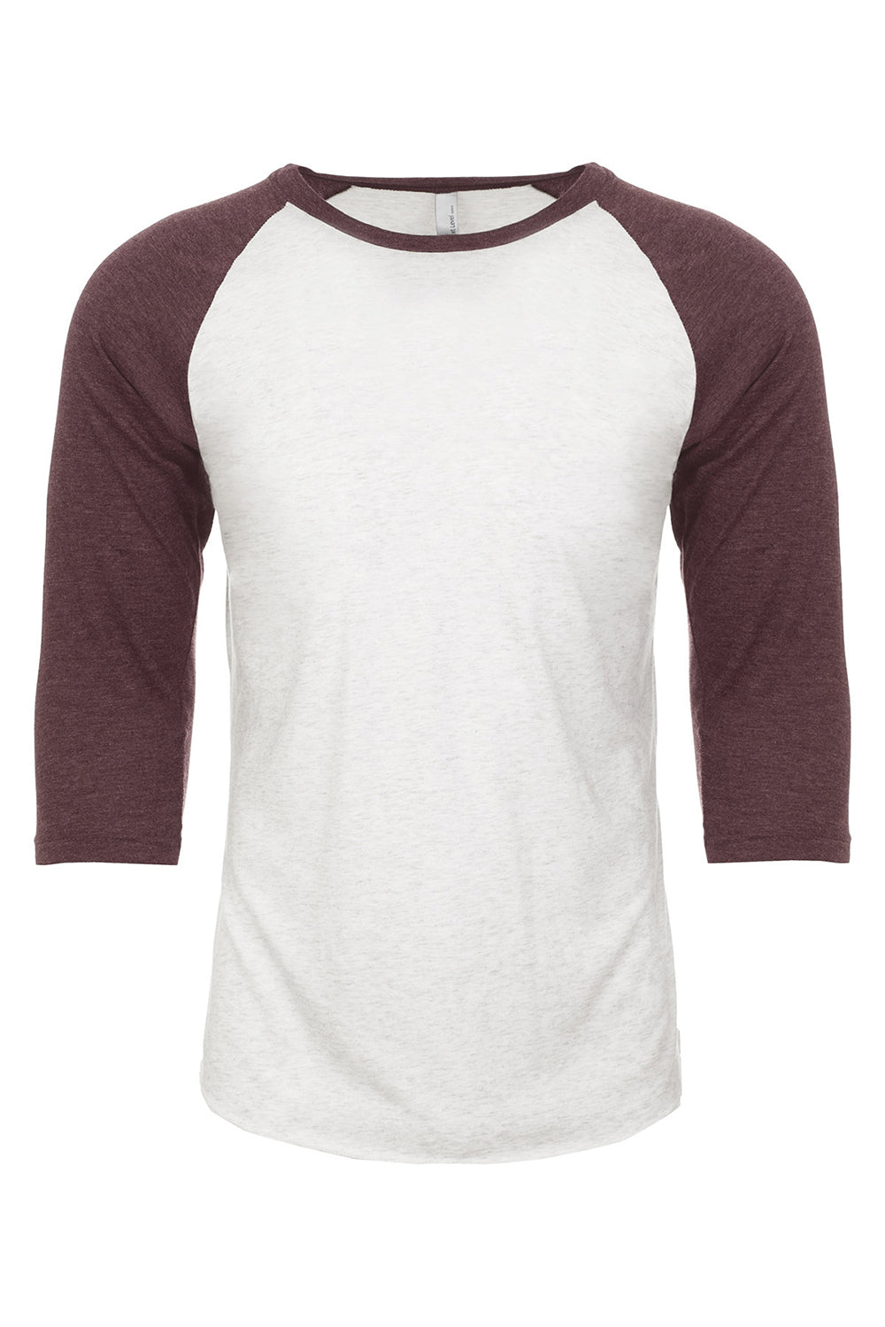 Next Level NL6051/6051 Mens Jersey 3/4 Sleeve Crewneck T-Shirt Heather White/Vintage Purple Flat Front