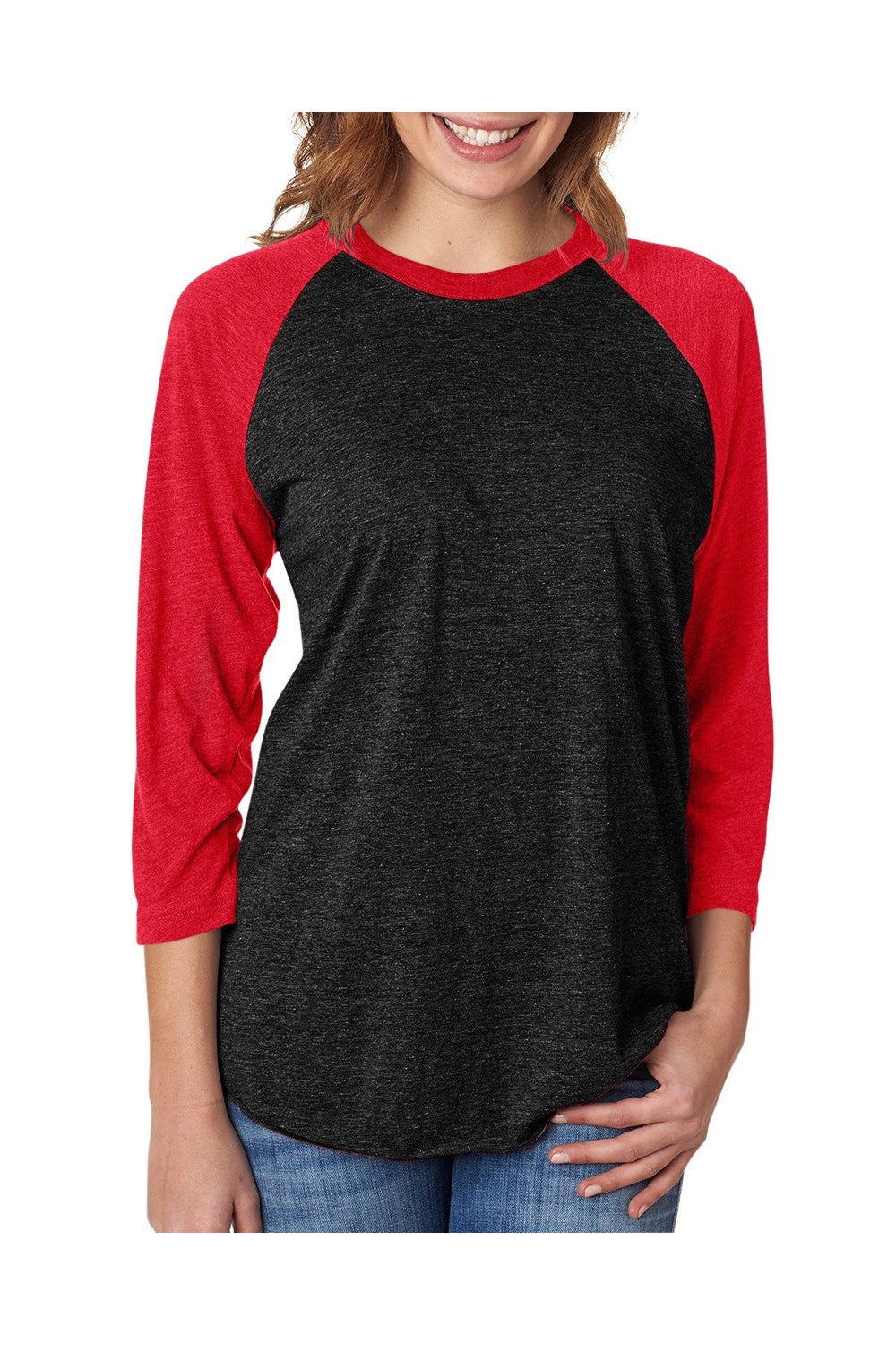 Next Level NL6051/6051 Mens Jersey 3/4 Sleeve Crewneck T-Shirt Vintage Red/Black Model Front