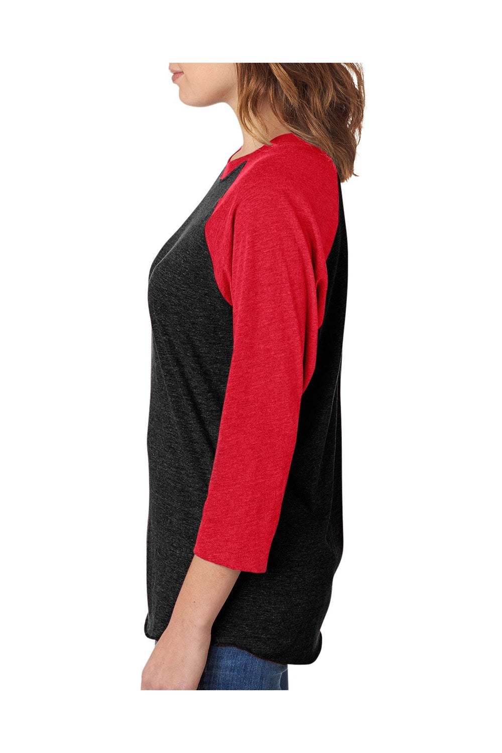 Next Level NL6051/6051 Mens Jersey 3/4 Sleeve Crewneck T-Shirt Vintage Red/Black Model Side