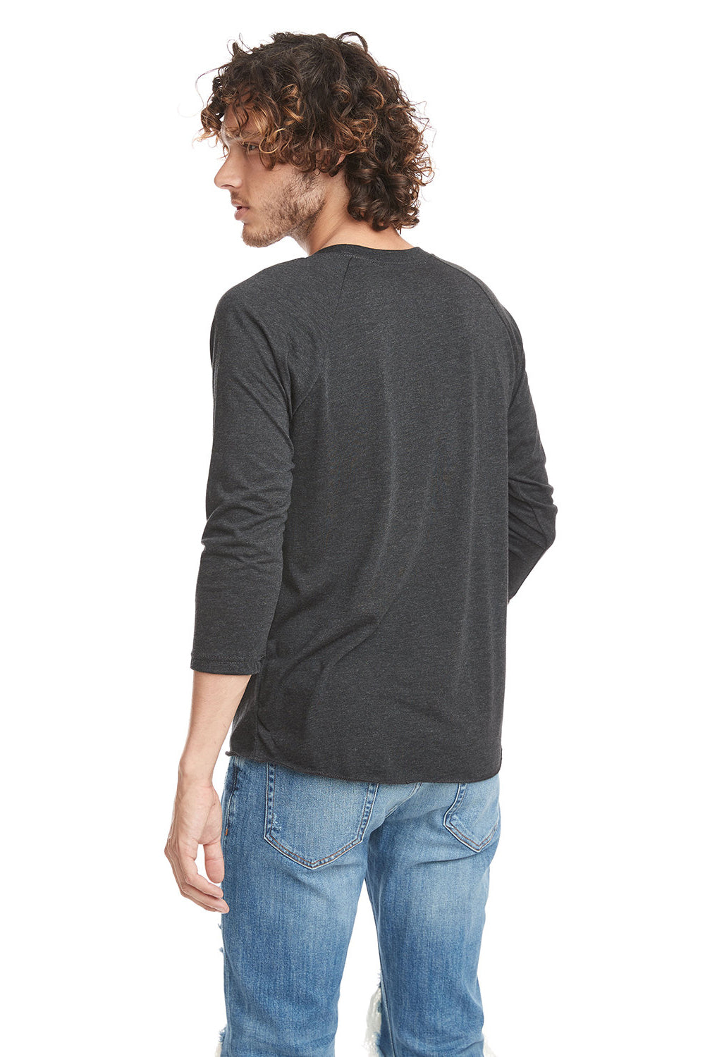 Next Level NL6051/6051 Mens Jersey 3/4 Sleeve Crewneck T-Shirt Vintage Black Model Back