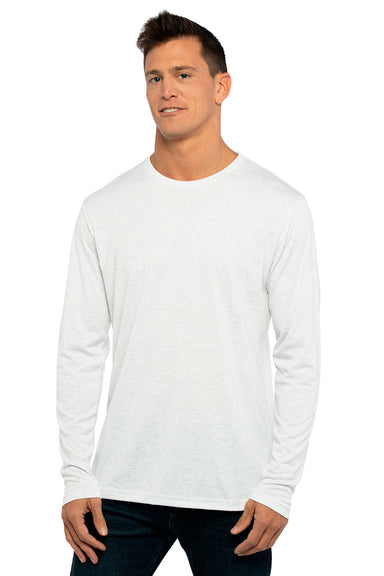 Next Level 6071 Mens Jersey Long Sleeve Crewneck T-Shirt Heather White Model Front