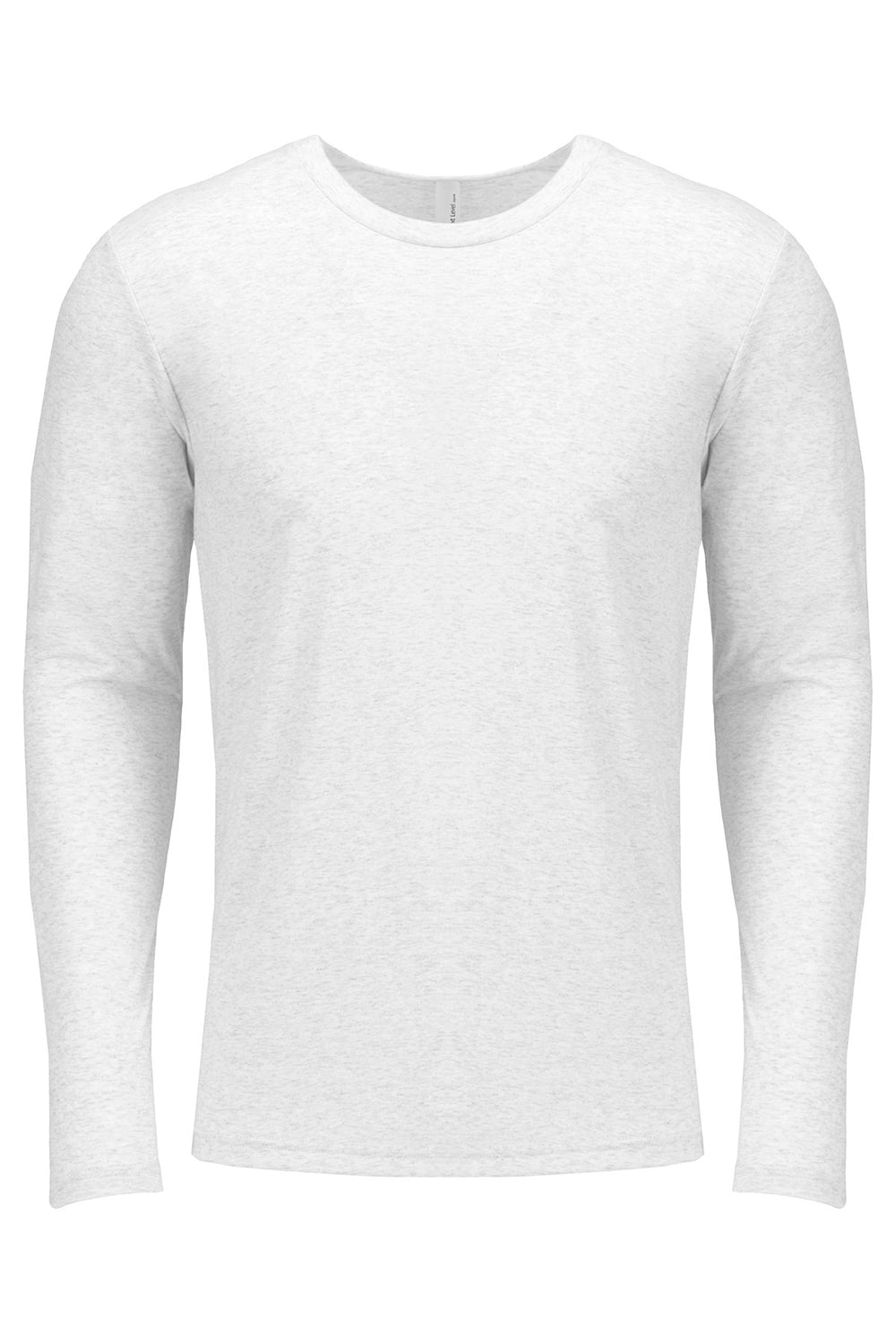 Next Level 6071 Mens Jersey Long Sleeve Crewneck T-Shirt Heather White Flat Front