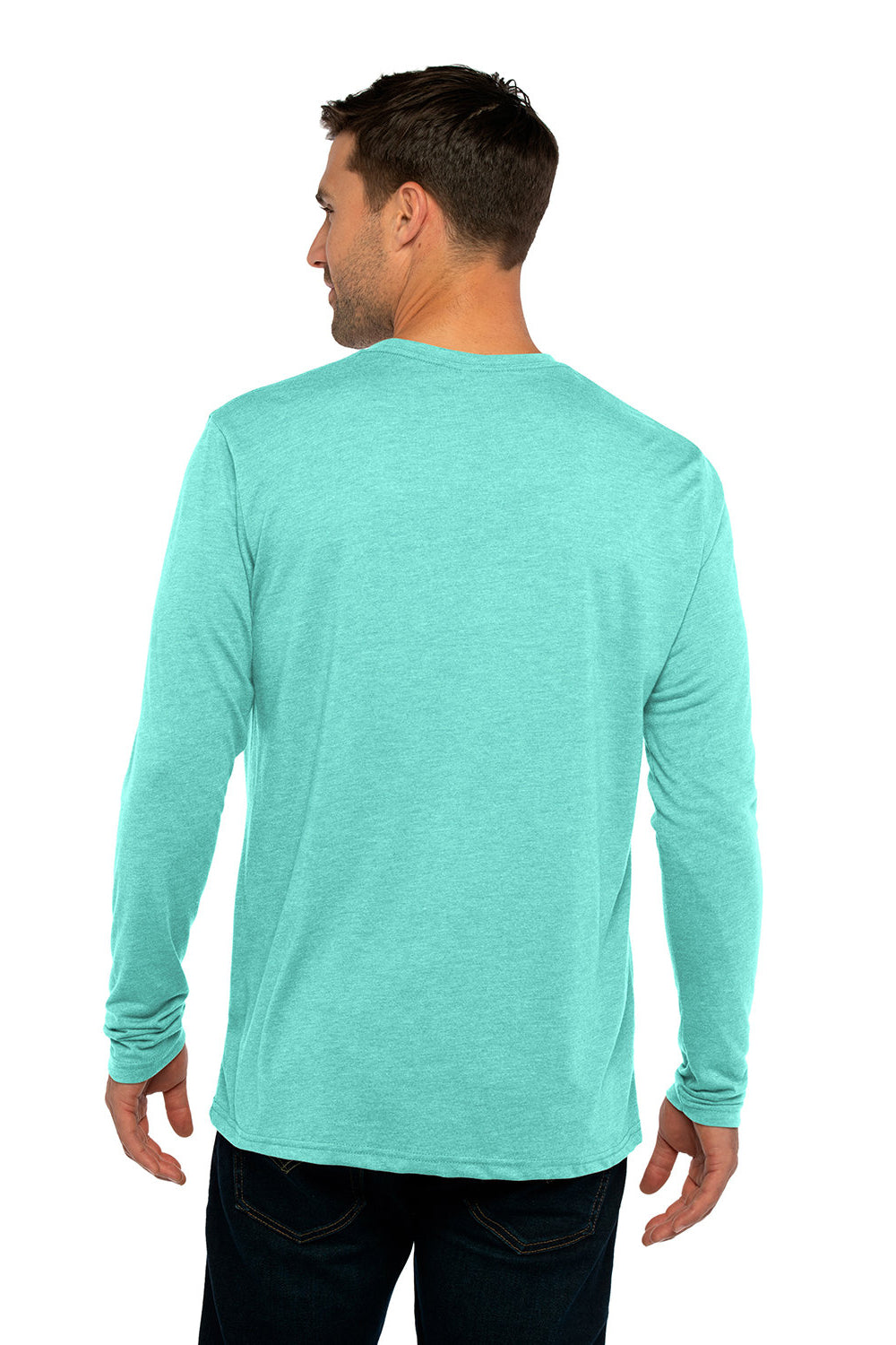 Next Level 6071 Mens Jersey Long Sleeve Crewneck T-Shirt Tahiti Blue Model Back