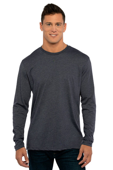 Next Level 6071 Mens Jersey Long Sleeve Crewneck T-Shirt Vintage Navy Blue Model Front